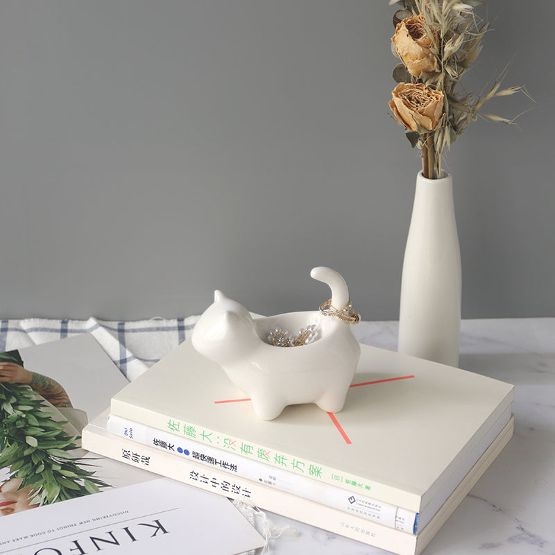 YOBRO Ceramic Waving Lucky Cat Jewelry Tray — Cute Ring Holder & Trinket Dish For Vanity Or Desk - View #14