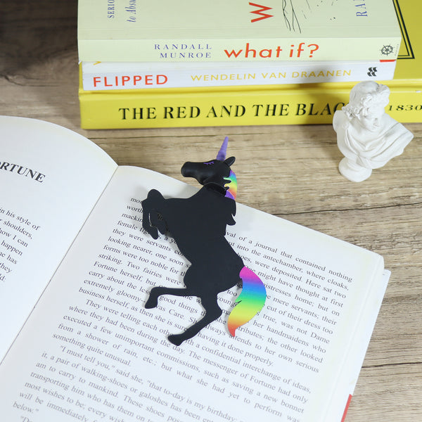 Creative Glow in The Dark Luminous Bookmark Fun Book Mark Party Favors for Kids Boys Girls Teens(Black Unicorn)