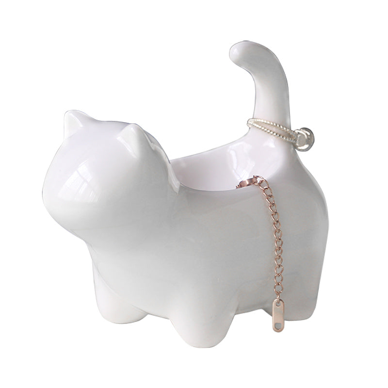 YOBRO Ceramic Waving Lucky Cat Jewelry Tray — Cute Ring Holder & Trinket Dish For Vanity Or Desk - View #4