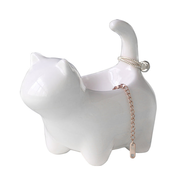 Ceramic Cat Figurine Jewelry Ring Holder Trinket Dish for wedding ring engagement ring