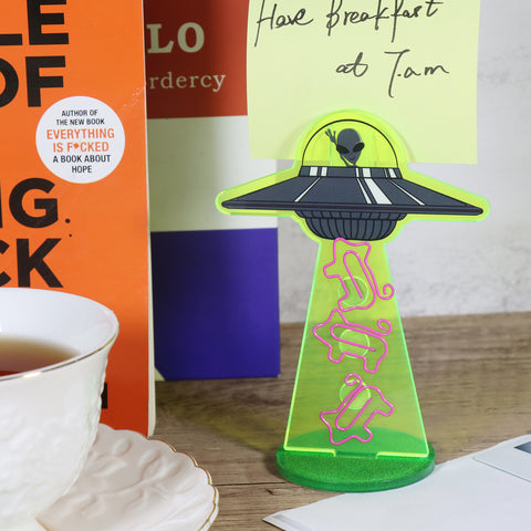 Creative UFO Desk Memo Note Paper Photo Holder Clip Card Stand Organizer with Magnets